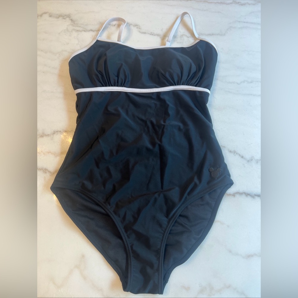 Disney Parks Black One-Piece Swimsuit Small Mickey Mouse Logo Ajustable Straps